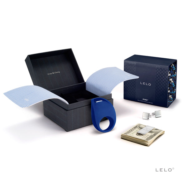LELO - Pino Vibrating Cock Ring with Cufflinks and Clip (Blue) - Silicone Cock Ring (Vibration) Rechargeable