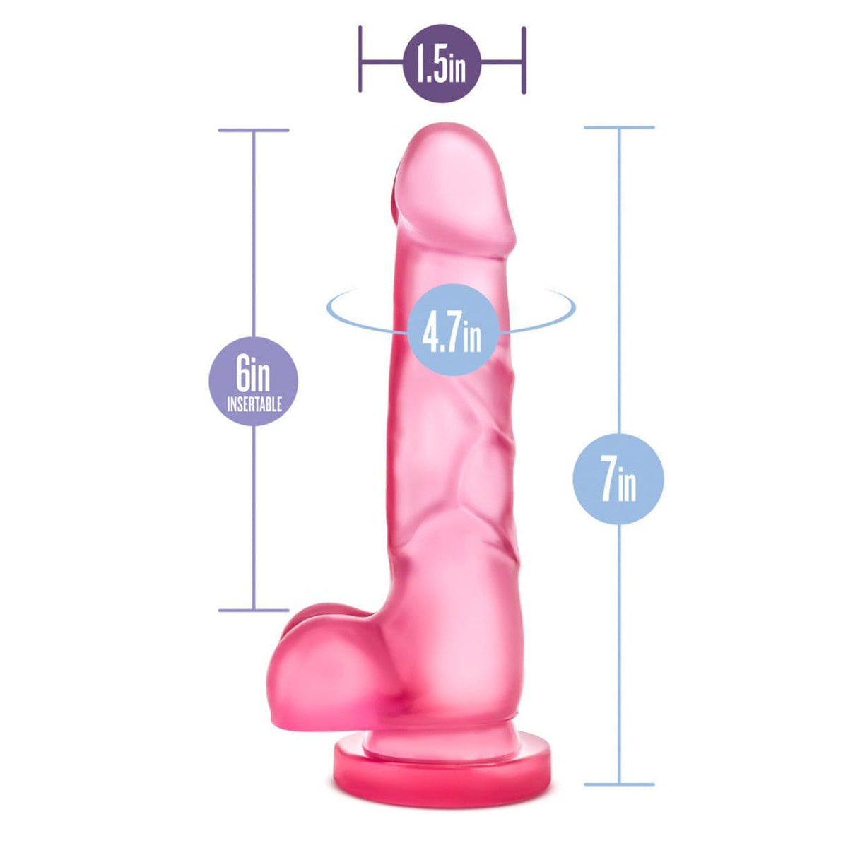 Blush Novelties - B Yours Sweet n Hard 4 Realistic Dildo with Balls 7" (Pink) Realistic Dildo with suction cup (Non Vibration) 622622375 CherryAffairs