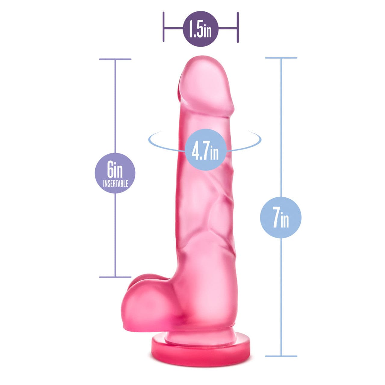 Blush Novelties - B Yours Sweet n Hard 4 Realistic Dildo with Balls 7" (Pink) Realistic Dildo with suction cup (Non Vibration) 622622375 CherryAffairs