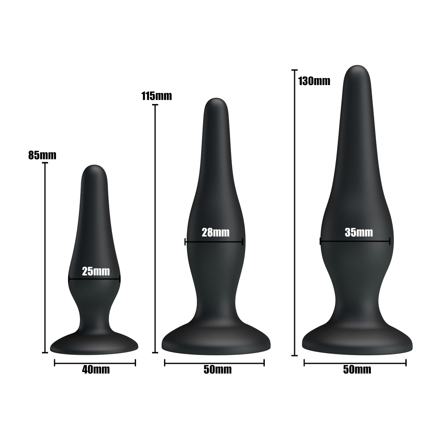 Pretty Love - Silicone Butt Plug Set (Black) - Black - Anal Kit (Non Vibration)