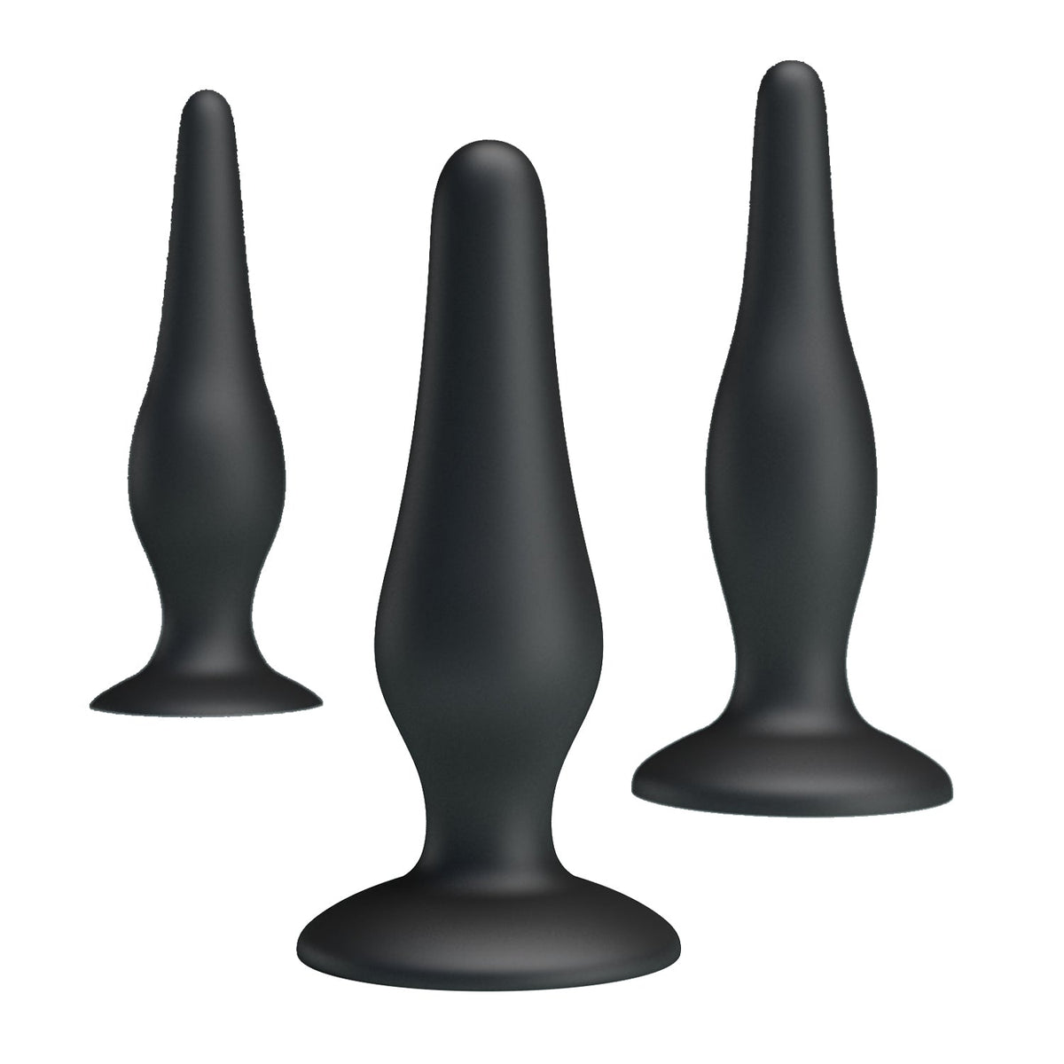 Pretty Love - Silicone Butt Plug Set (Black) - Black - Anal Kit (Non Vibration)