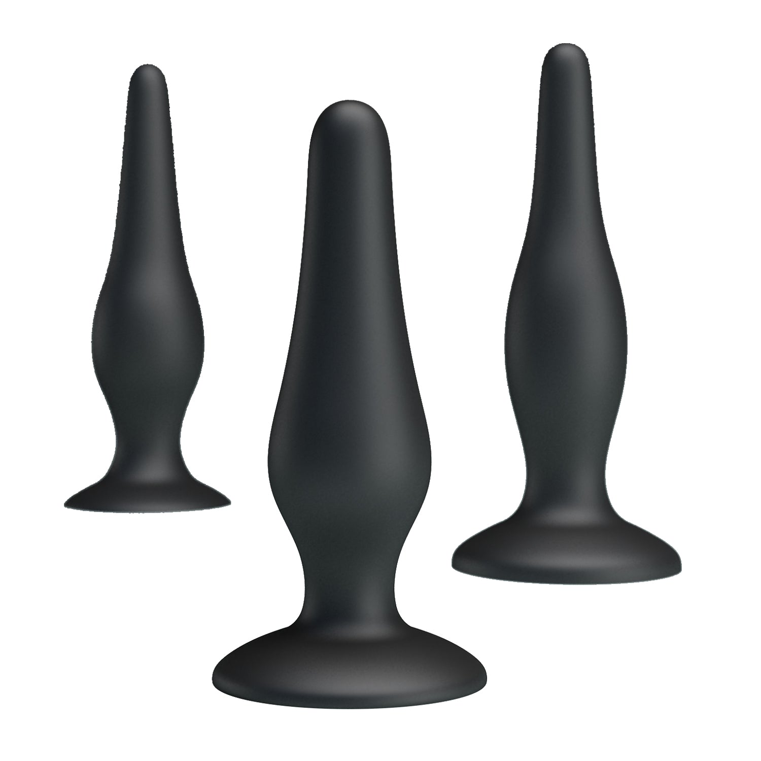 Pretty Love - Silicone Butt Plug Set (Black) - Black - Anal Kit (Non Vibration)