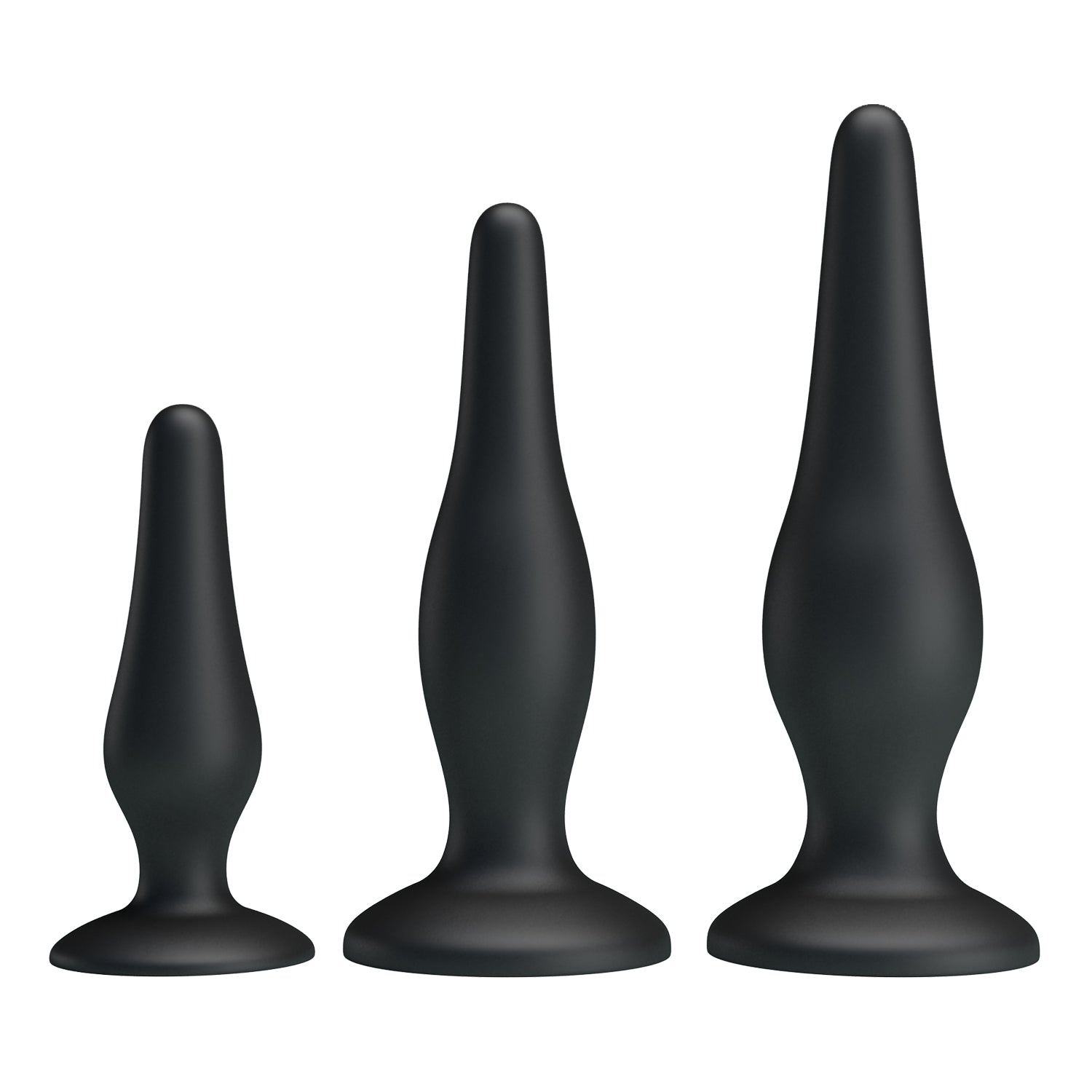 Pretty Love - Silicone Butt Plug Set (Black) - Black - Anal Kit (Non Vibration)