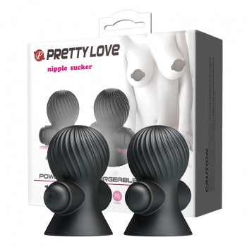 Pretty Love - Rechargeable Vibrating Nipple Sucker (Black) - Black - Nipple Pumps (Vibration) Rechargeable