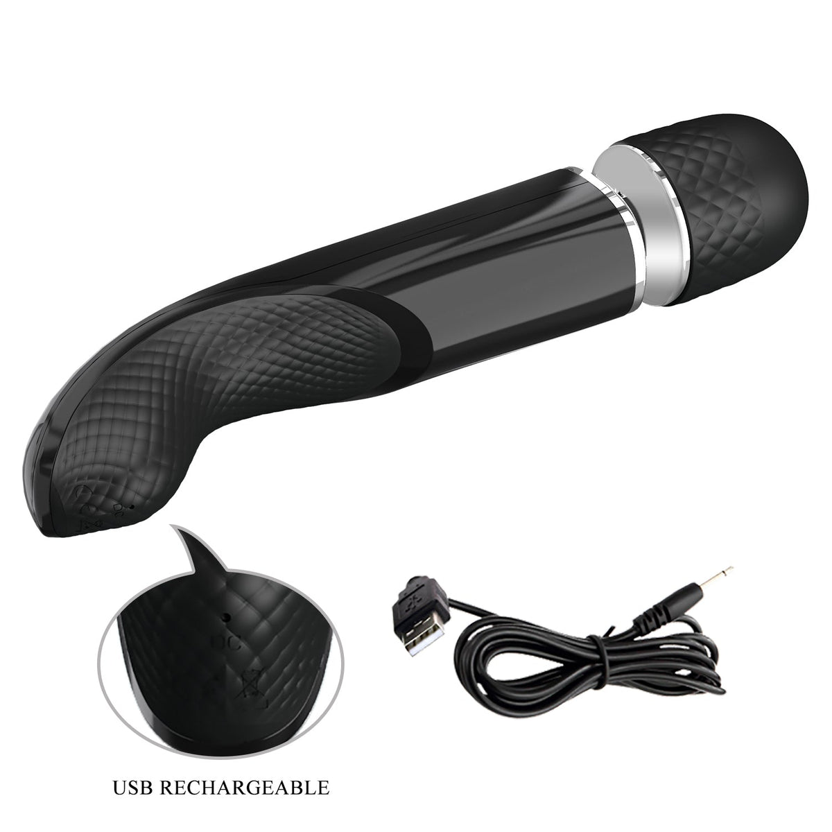 Pretty Love - Super Power Fascinating Wand Massager (Black) - Black - Wand Massagers (Vibration) Rechargeable