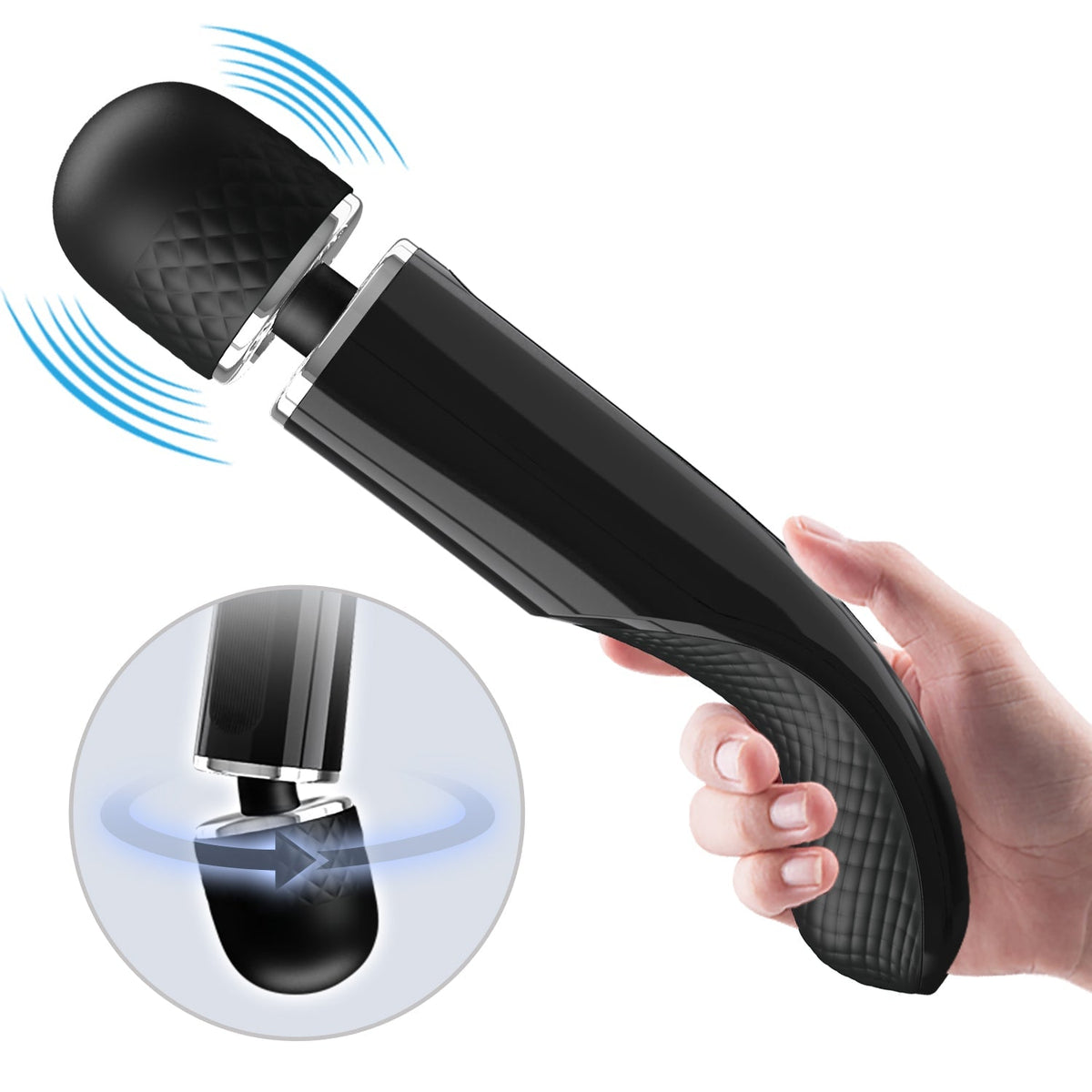Pretty Love - Super Power Fascinating Wand Massager (Black) - Black - Wand Massagers (Vibration) Rechargeable