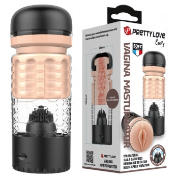 Pretty Love - Emily Vibrating Licking Masturbator (Beige) - Beige - Masturbator Vagina (Vibration) Non Rechargeable