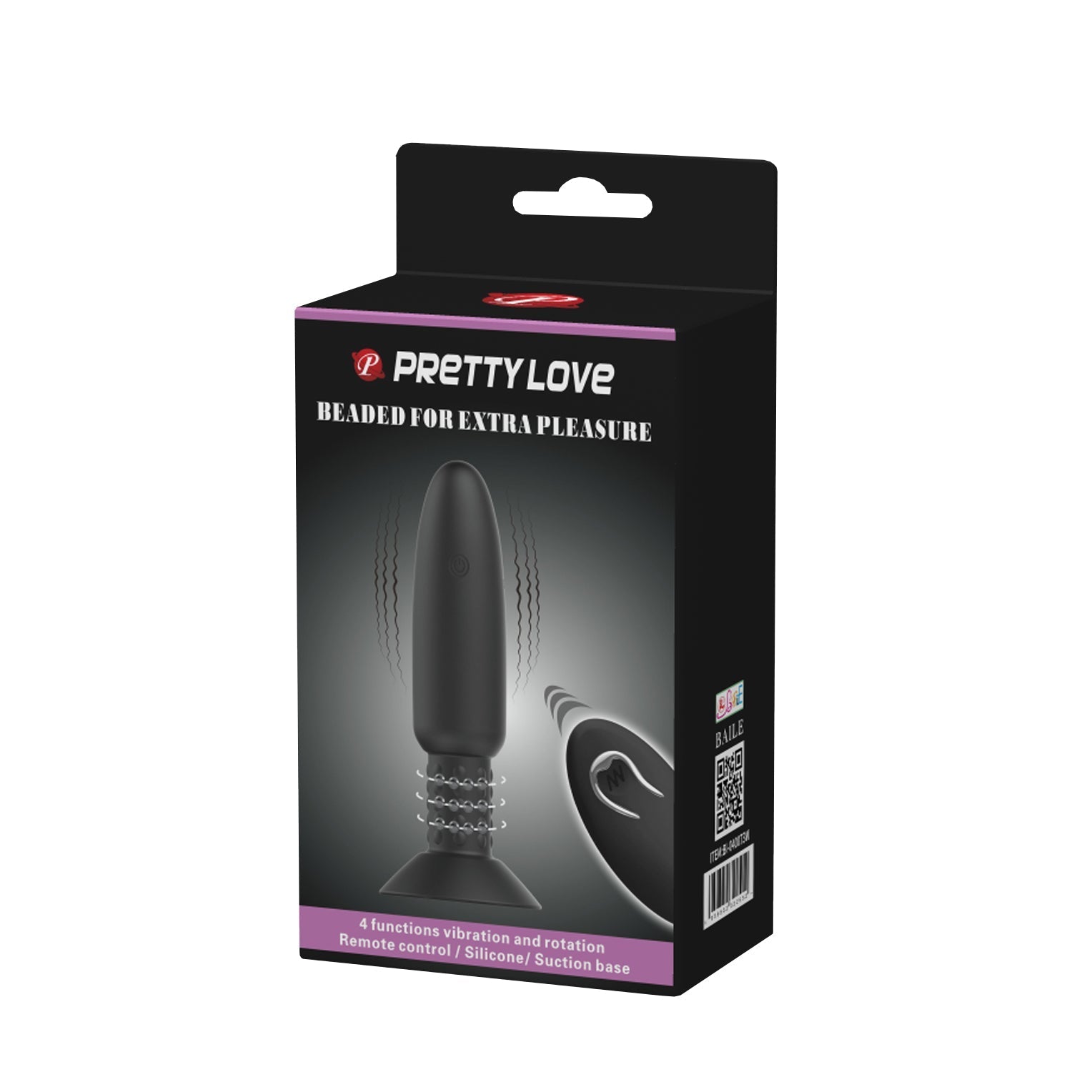 Pretty Love - Beaded Remote Control Vibrating Rotating Butt Plug (Black) - Black - Remote Control Anal Plug (Vibration)