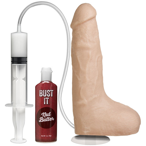 Doc Johnson - Bust It Squirting Realistic 8.5" Cock with Balls (Beige) - PleasureHobby