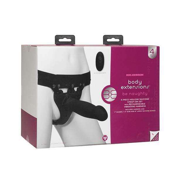 Doc Johnson - Body Extensions Be Naughty Vibrating 4 Piece Strap On Set (Black) Strap On with Hollow Dildo for Male (Non Vibration) 782421070366 CherryAffairs