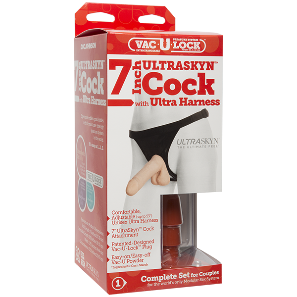 Doc Johnson - Vac-U-Lock Ultra Harness with Plug and UltraSkyn Cock 7&quot; Strap On with Non hollow Dildo for Female (Non Vibration) Durio Asia