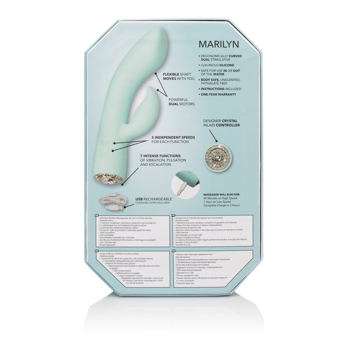 Calexotics - Pave Silicone Rabbit Vibrator Marilyn (Blue) - Blue - Rabbit Dildo (Vibration) Rechargeable