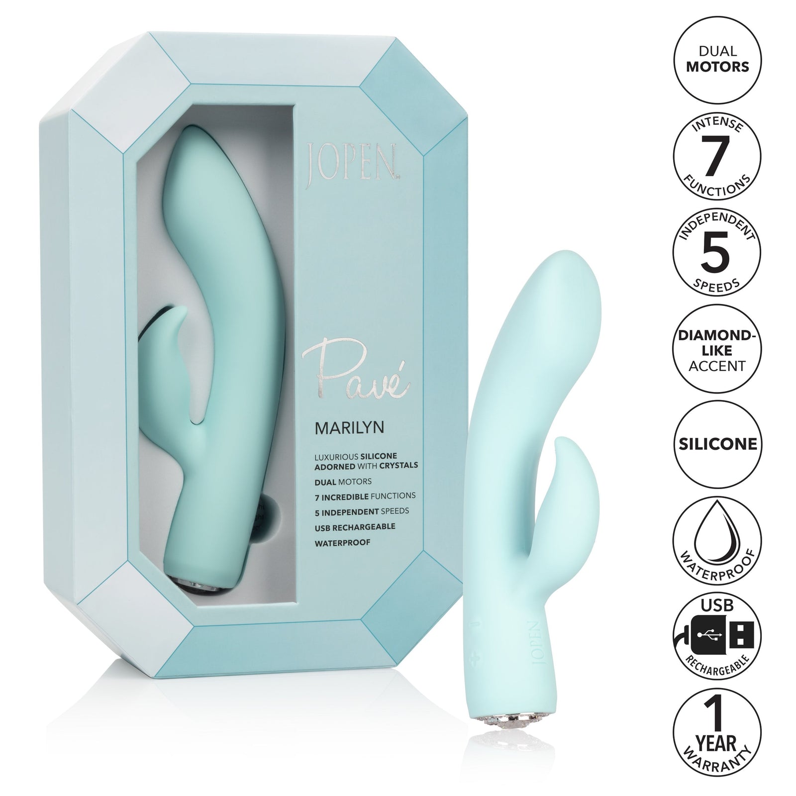 Calexotics - Pave Silicone Rabbit Vibrator Marilyn (Blue) Rabbit Dildo (Vibration) Rechargeable Durio Asia