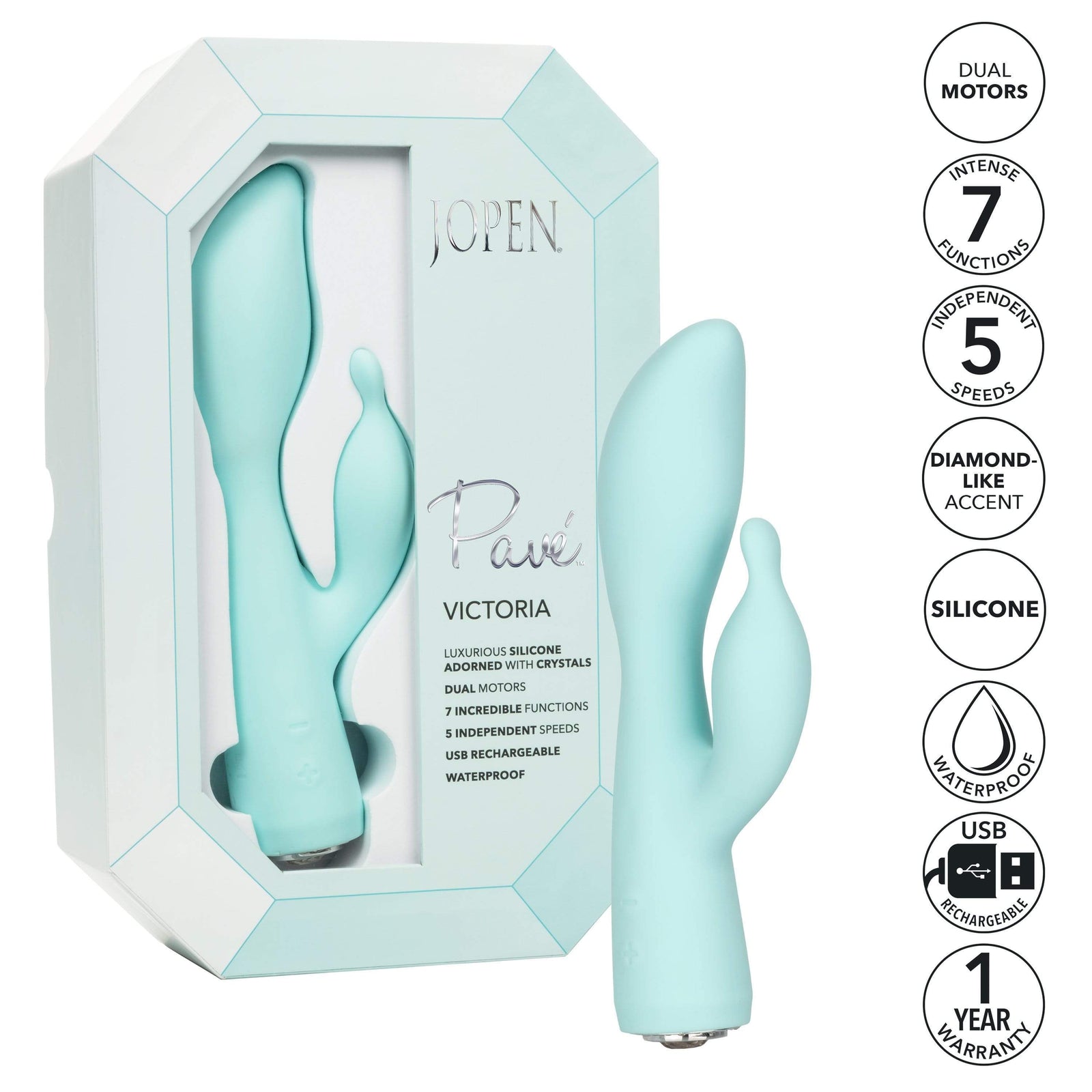 Jopen - Pave Silicone Rabbit Vibrator Victoria (Blue) Rabbit Dildo (Vibration) Rechargeable Durio Asia