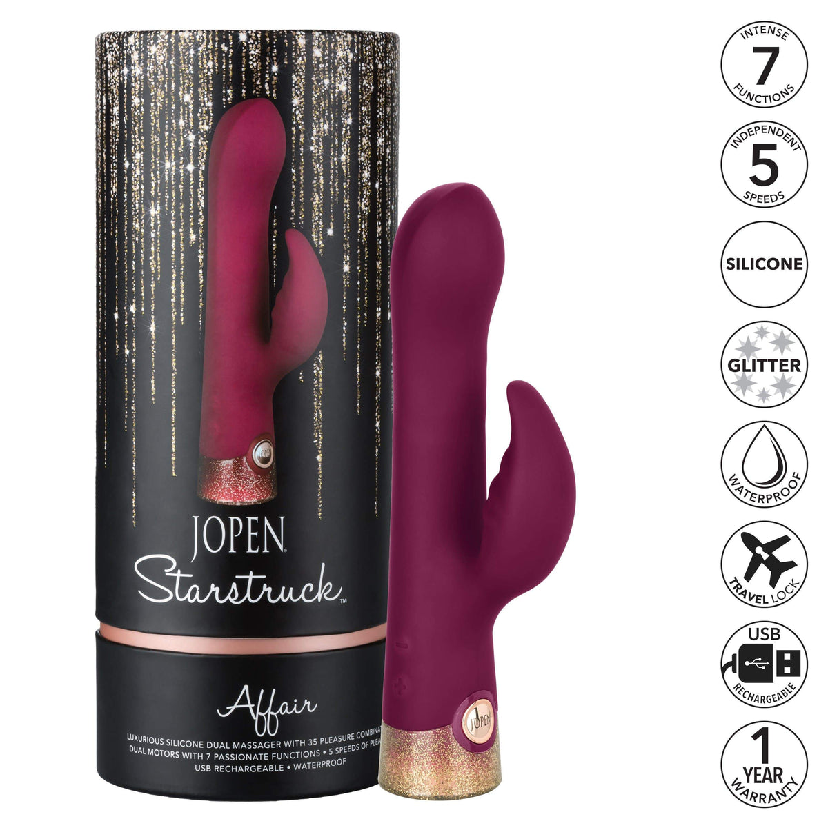 California Exotics - Jopen Starstruck Affair Luxurious Silicone Rabbit Massager (Red) Rabbit Dildo (Vibration) Rechargeable Durio Asia