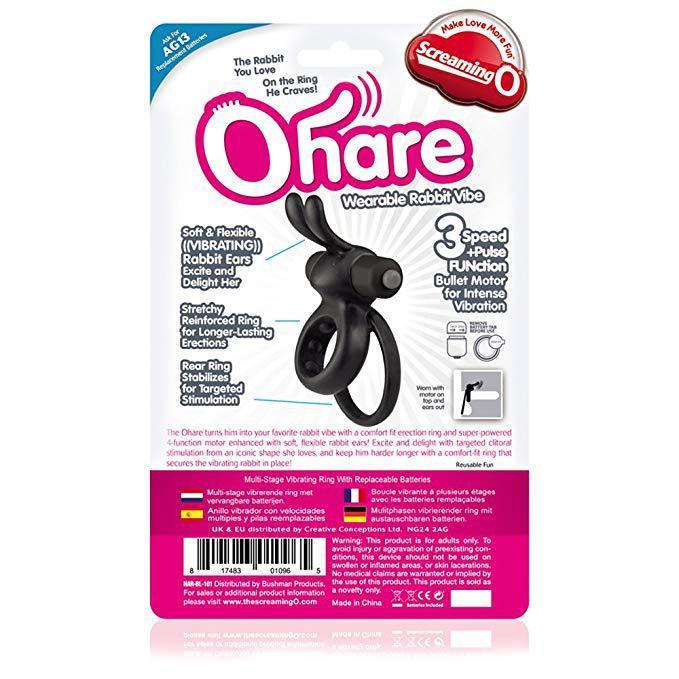 TheScreamingO - Ohare Rabbit Vibrating Cock Ring (Black) Silicone Cock Ring (Vibration) Non Rechargeable Singapore