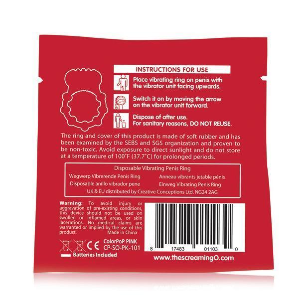 TheScreamingO - ColorPoP Quickie Screaming O Vibrating Cock Ring (Pink) Rubber Cock Ring (Vibration) Non Rechargeable Singapore