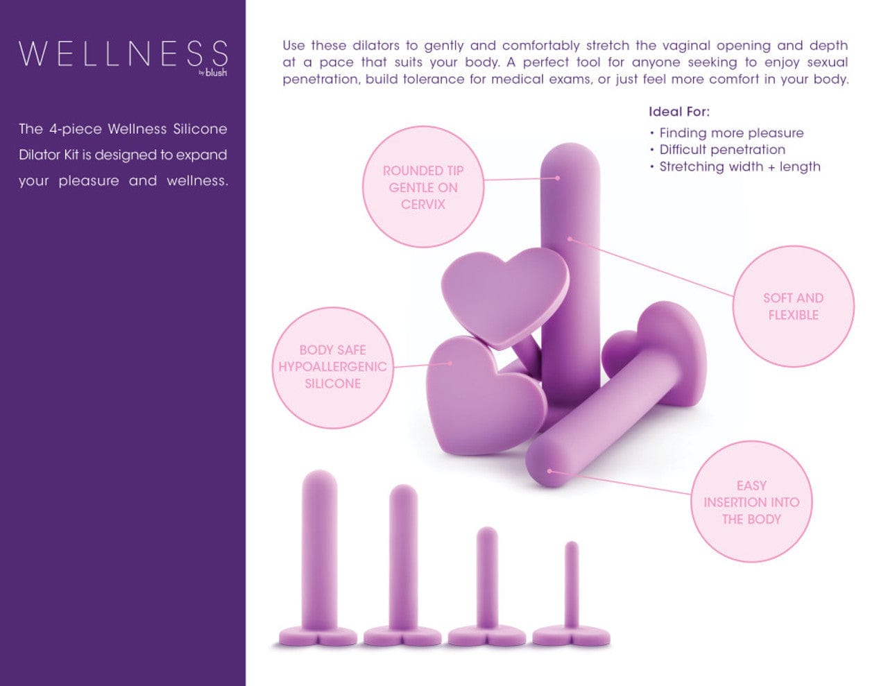 Blush Novelties - Wellness 4 Piece Vaginal Dilator Kit (Purple) Non Realistic Dildo w/o suction cup (Non Vibration) 622624459 CherryAffairs