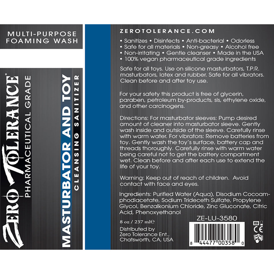Zero Tolerance - Pharmaceutical Grade Foaming Masturbator Toy Cleansing Sanitizer 8oz - 237ml - Toy Cleaners