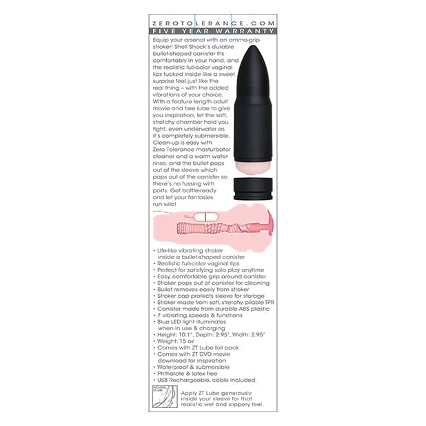 Zero Tolerance - Shell Shock Rechargeable Vibrating Stroker Masturbator (Black) Masturbator Vagina (Vibration) Rechargeable 626135872 CherryAffairs