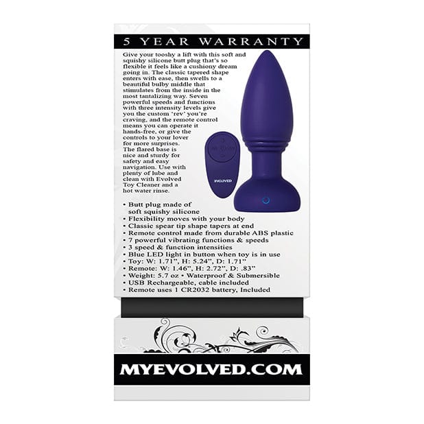 Evolved - Smooshy Tooshy Vibrating Remote Control Anal Plug (Purple) Remote Control Anal Plug (Vibration) Rechargeable 625524190 CherryAffairs