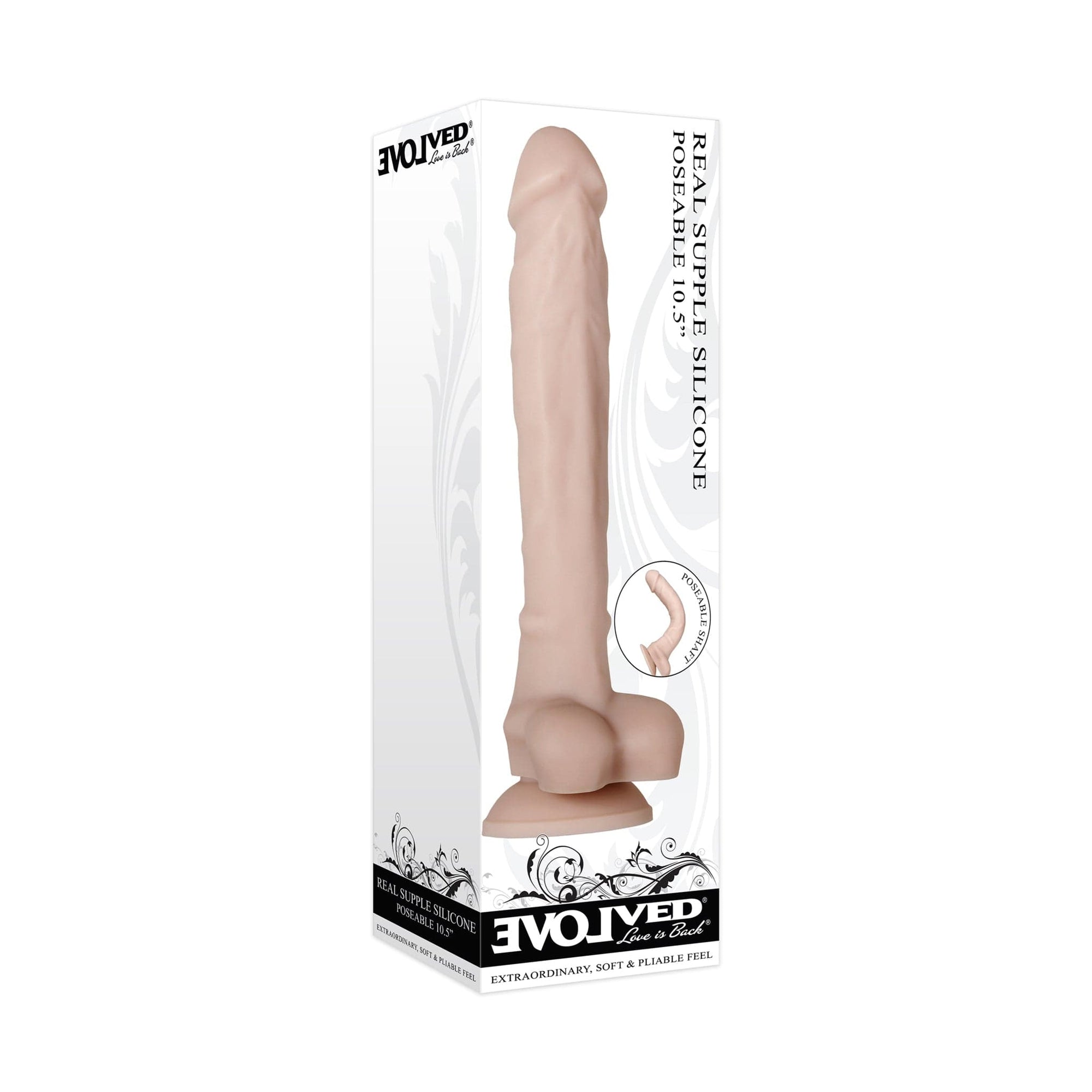 Evolved - Real Supple Silicone Posable Realistic Dildo 10" (Beige) Realistic Dildo with suction cup (Non Vibration) 844477016191 CherryAffairs