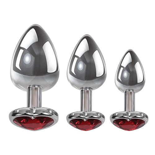 Adam & Eve - Three Hearts Gem Anal Plug Set (Silver/Red) Anal Kit (Non Vibration) CherryAffairs