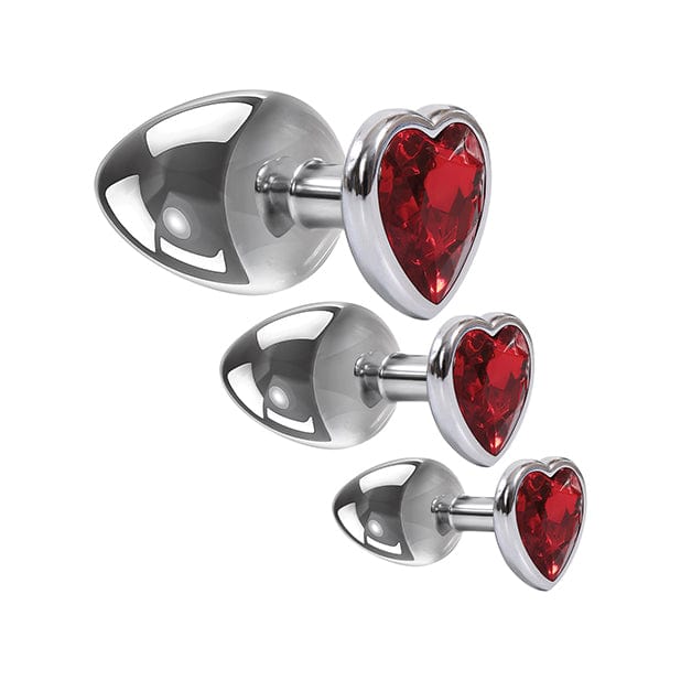 Adam & Eve - Three Hearts Gem Anal Plug Set (Silver/Red) Anal Kit (Non Vibration) CherryAffairs