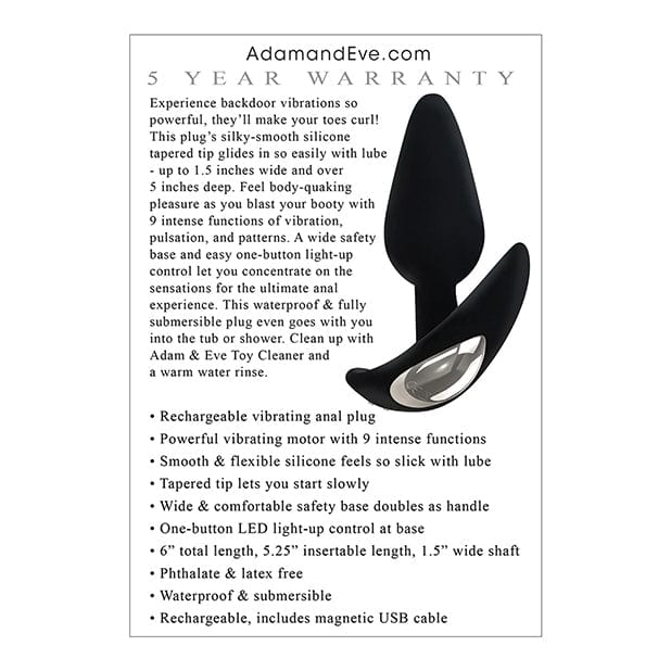 Adam & Eve - Adam & Eve's Rechargeable Vibrating Anal Plug (Black) Anal Plug (Vibration) Rechargeable 625409200 CherryAffairs