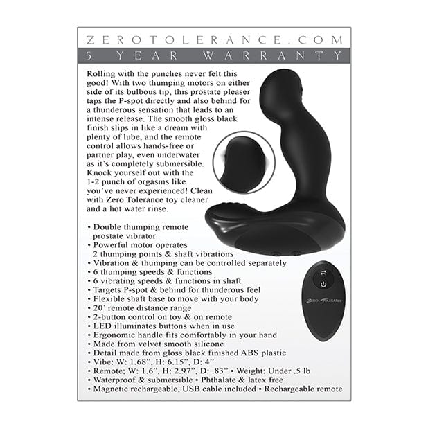 Zero Tolerance - The One Two Punch Remote Control Rechargeable Prostate Massager (Black) Remote Control Anal Plug (Vibration) Rechargeable 626138326 CherryAffairs