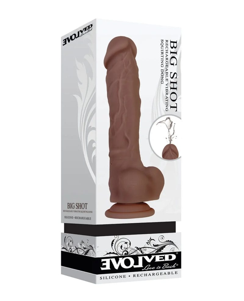 Evolved - Big Shot Rechargeable Realistic Vibrating Squirting Dildo 8’’ (Brown) - Brown - Realistic Dildo with suction