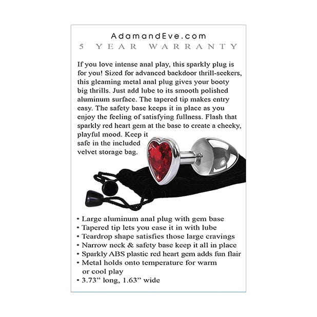 Adam & Eve - Heart Gem Metal Anal Plug Large (Red/Chrome) Anal Plug (Non Vibration) 625410581 CherryAffairs