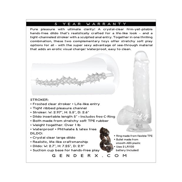 Evolved - Gender X Clearly Combo Realistic Dildo with Ass Stroker Masturbator Set (Clear) Masturbator Gay Value Pack 625502219 CherryAffairs