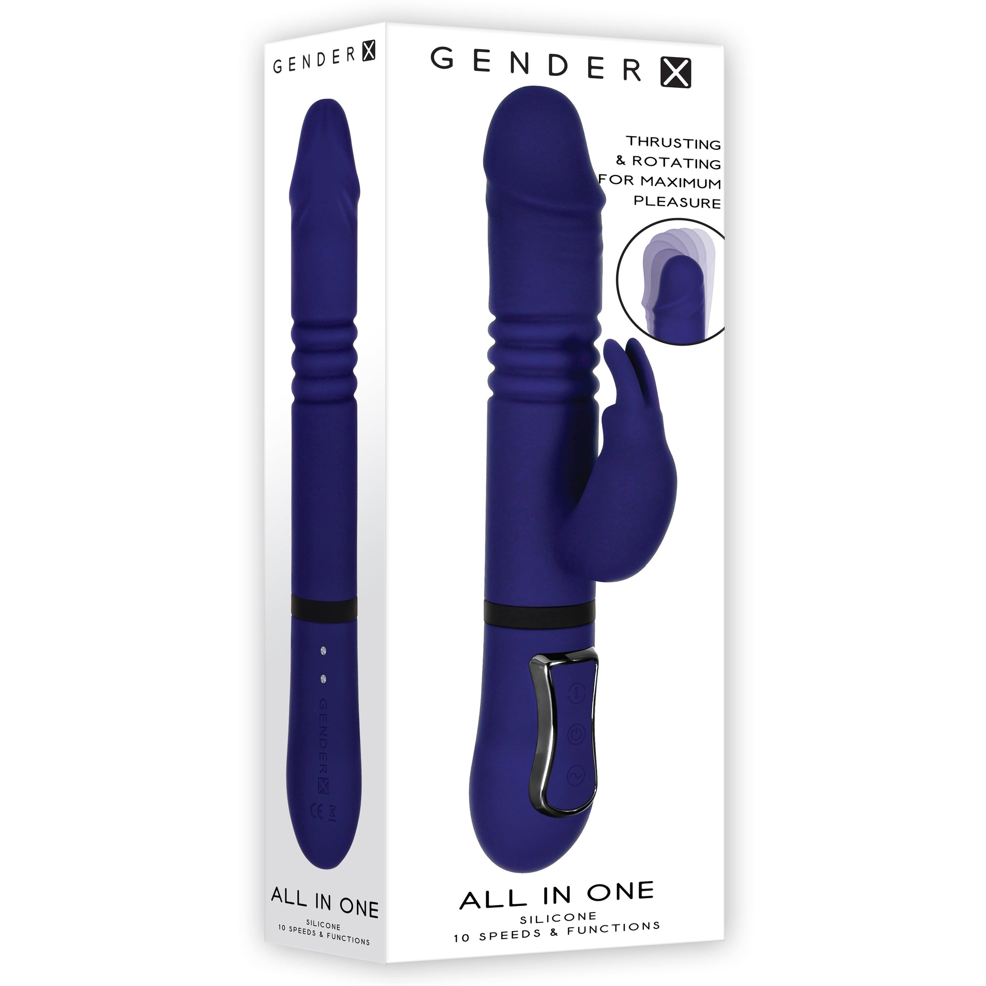 Evolved - Gender X All In One Thrusting Rotating Rabbit Vibrator (Blue) - Blue - Rabbit Dildo (Vibration) Rechargeable