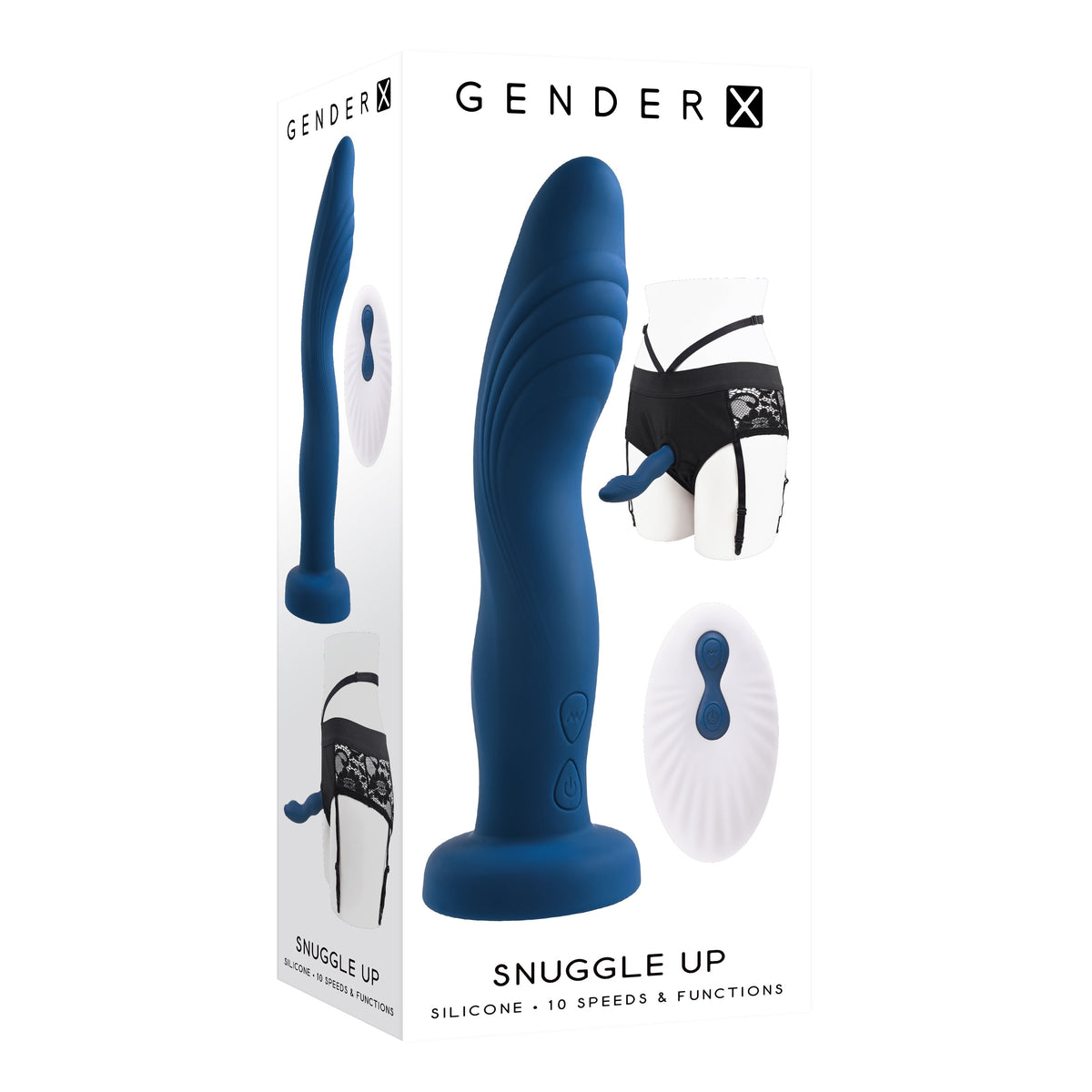 Evolved - Gender X Snuggle Up Remote Vibrating Strap On (Blue) - Blue - Strap On with Dildo for Reverse Insertion