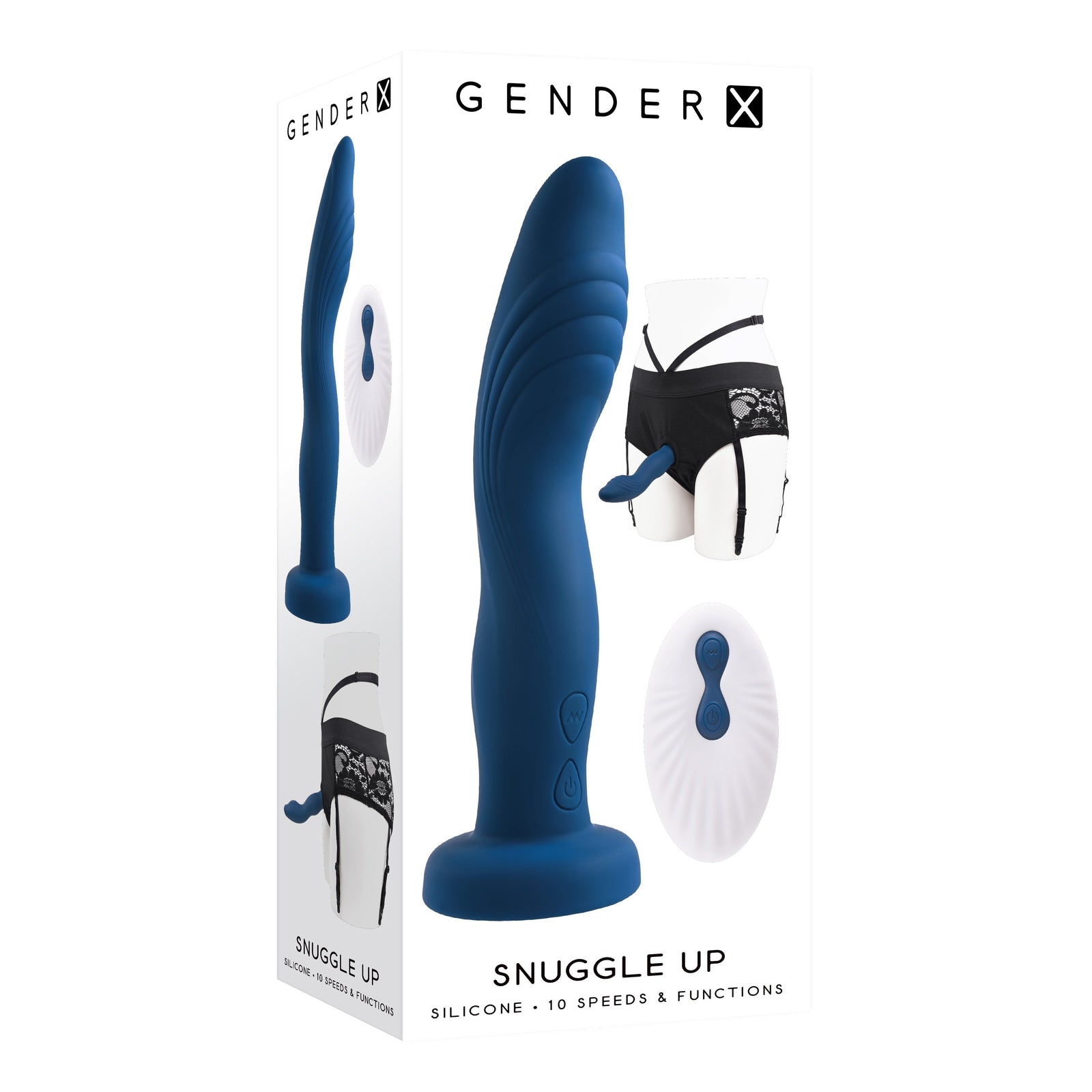 Evolved - Gender X Snuggle Up Remote Vibrating Strap On (Blue) - Blue - Strap On with Dildo for Reverse Insertion
