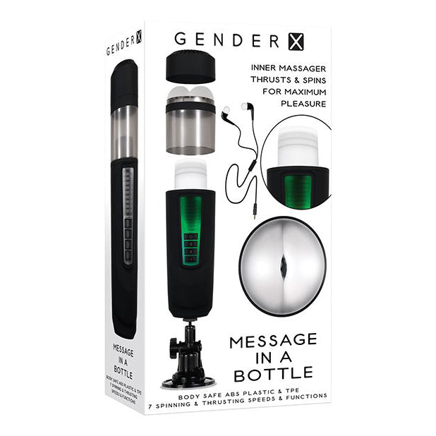 Evolved - Gender X Message In A Bottle Spinning Thrusting Stroker Masturbator (Black) - Black - Masturbator Soft