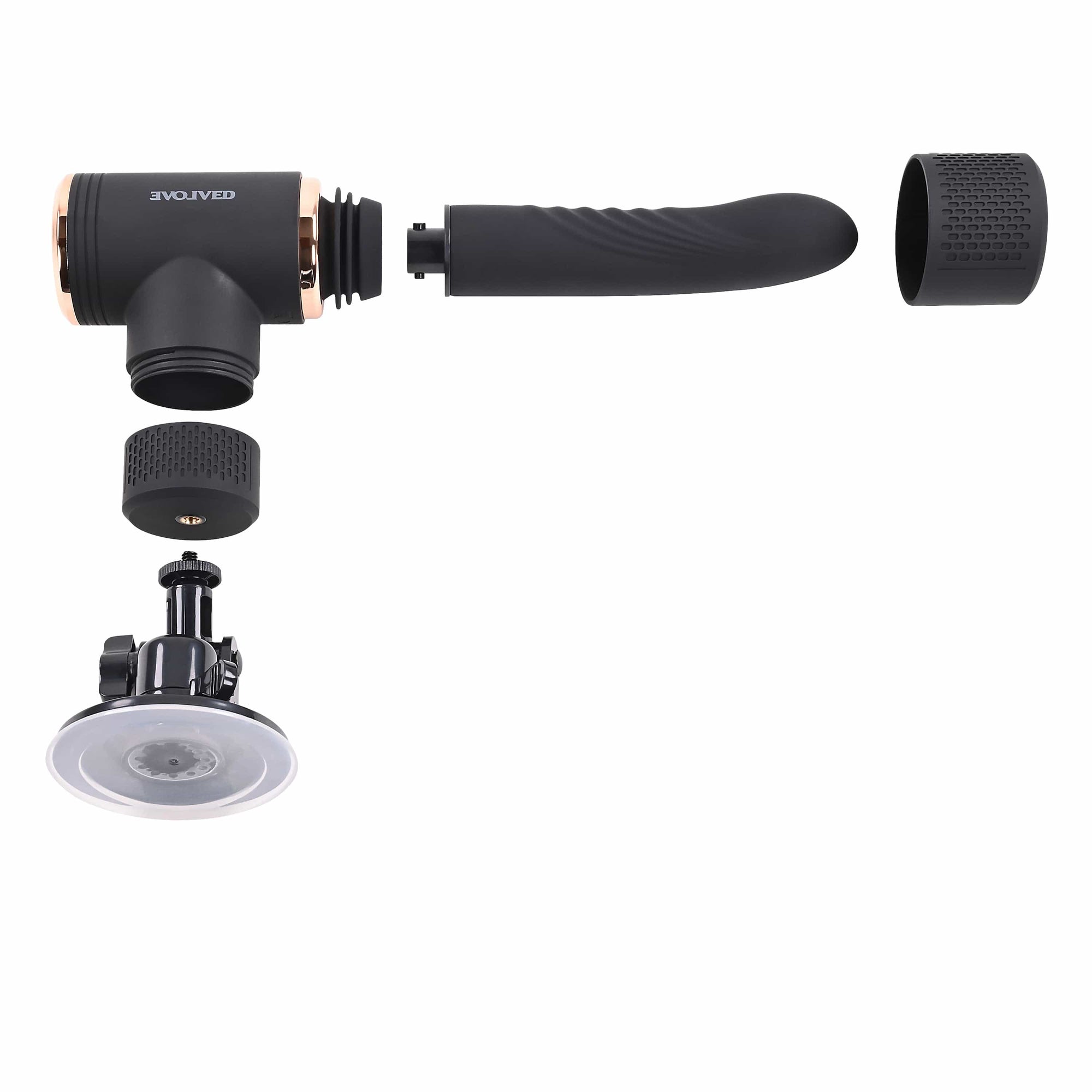 Evolved - Too Hot to Handle Mountable Thursting Sex Machine (Black) Non Realistic Dildo w/o suction cup (Vibration) Rechargeable 844477019390 CherryAffairs