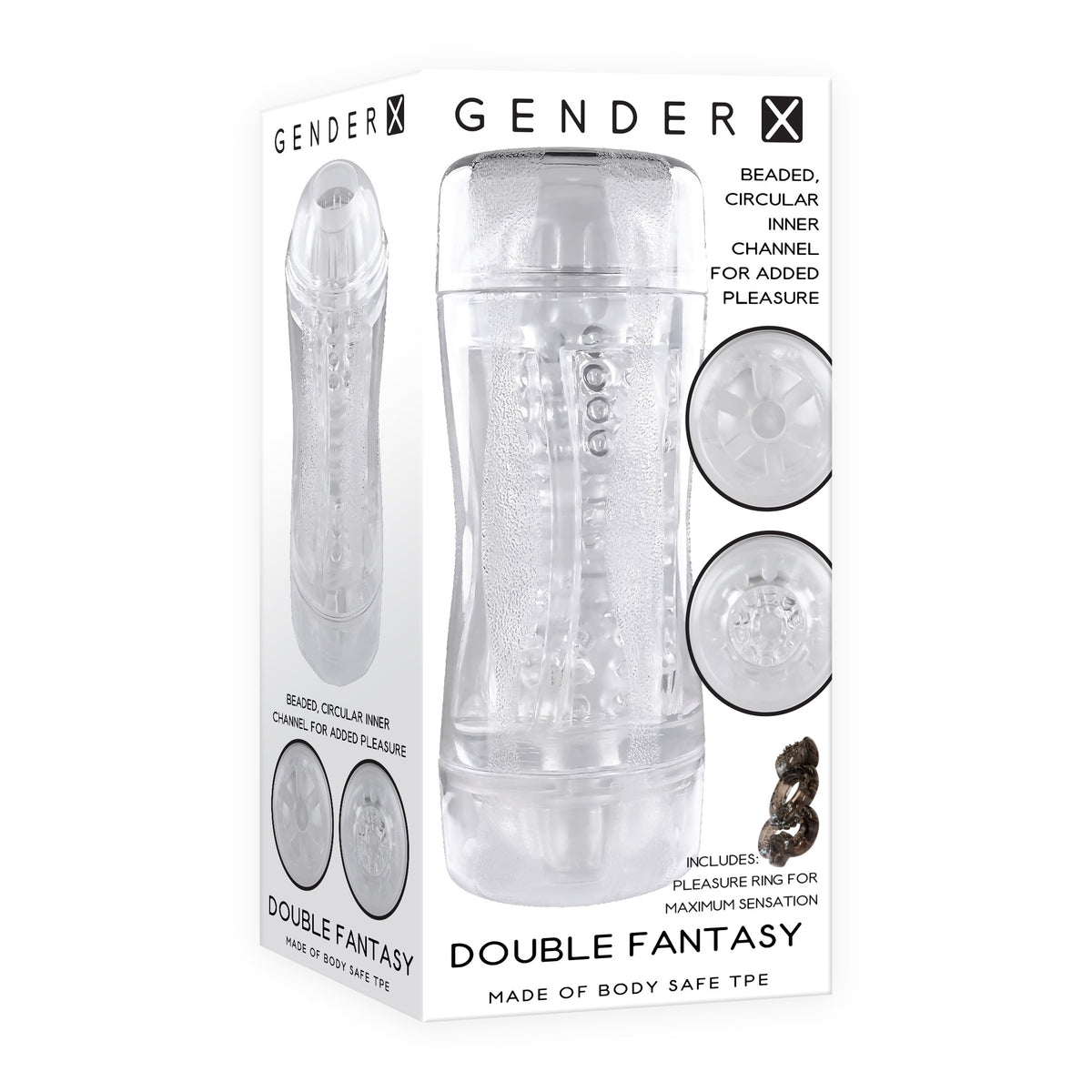Evolved - Gender X Double Fantasy Stroker Masturbator with Vibrating Cock Ring (Clear) - Clear - Masturbator Soft