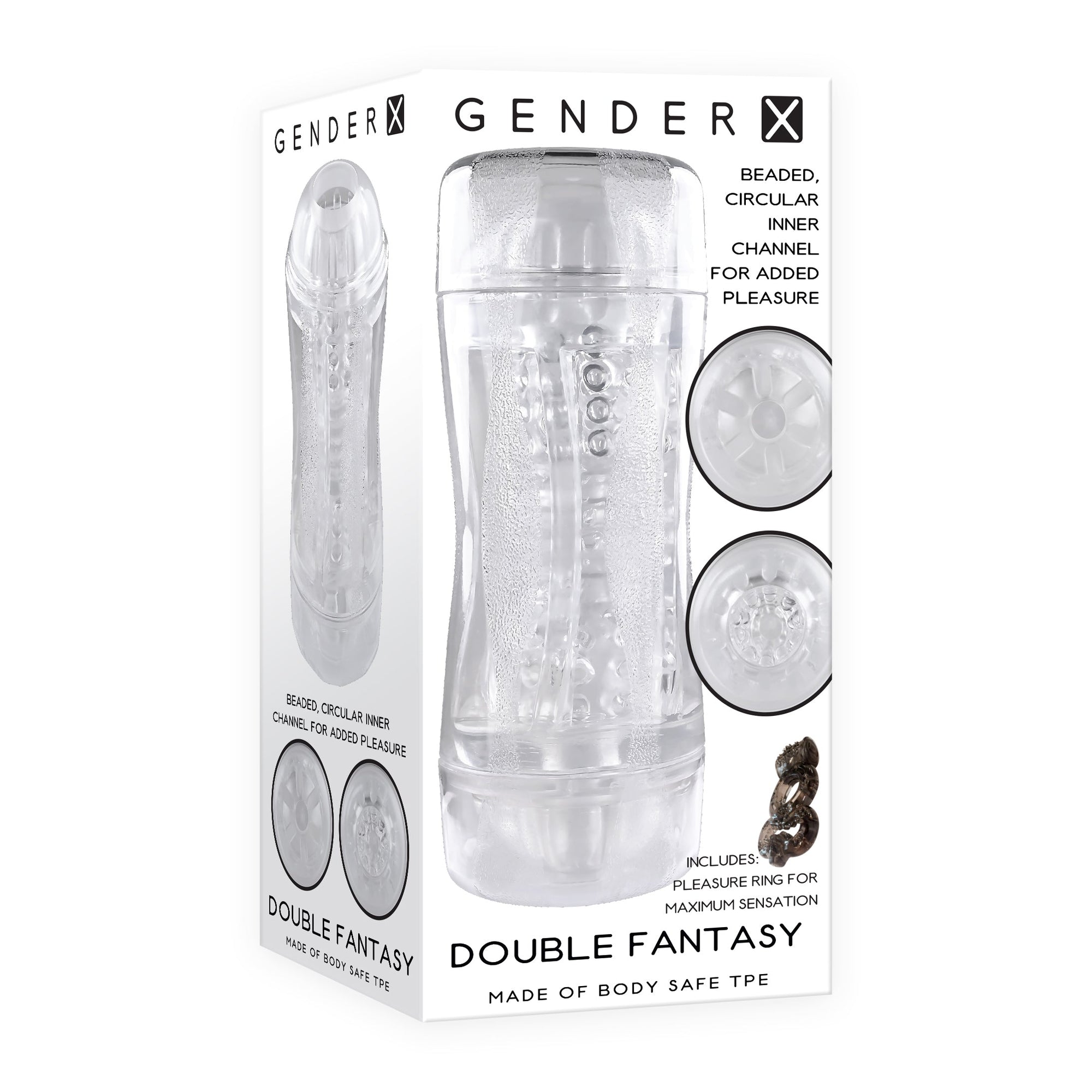 Evolved - Gender X Double Fantasy Stroker Masturbator with Vibrating Cock Ring (Clear) - Clear - Masturbator Soft