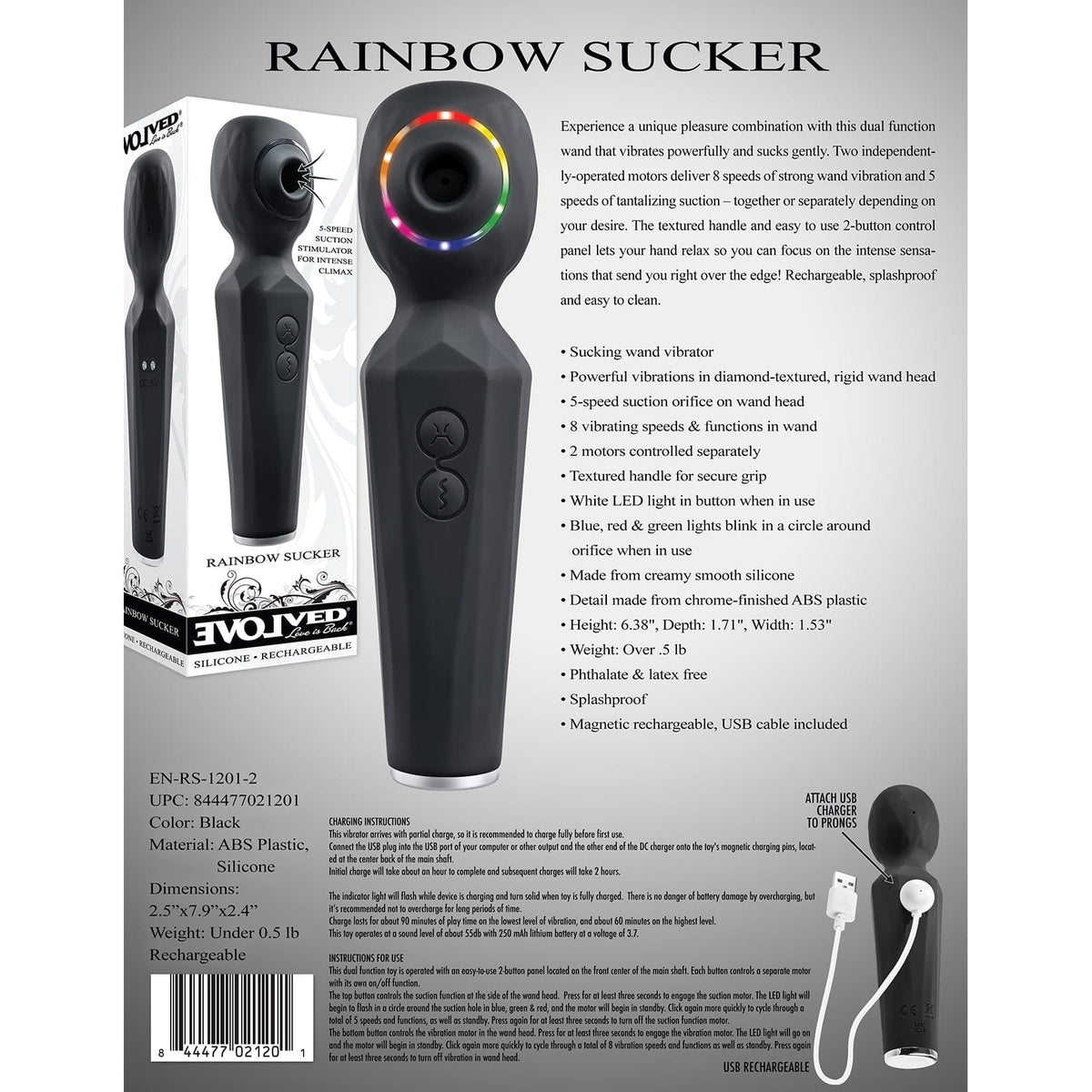 Evolved - Rainbow Sukcer Clit Massager (Black) Clit Massager (Vibration) Rechargeable 844477021201 CherryAffairs