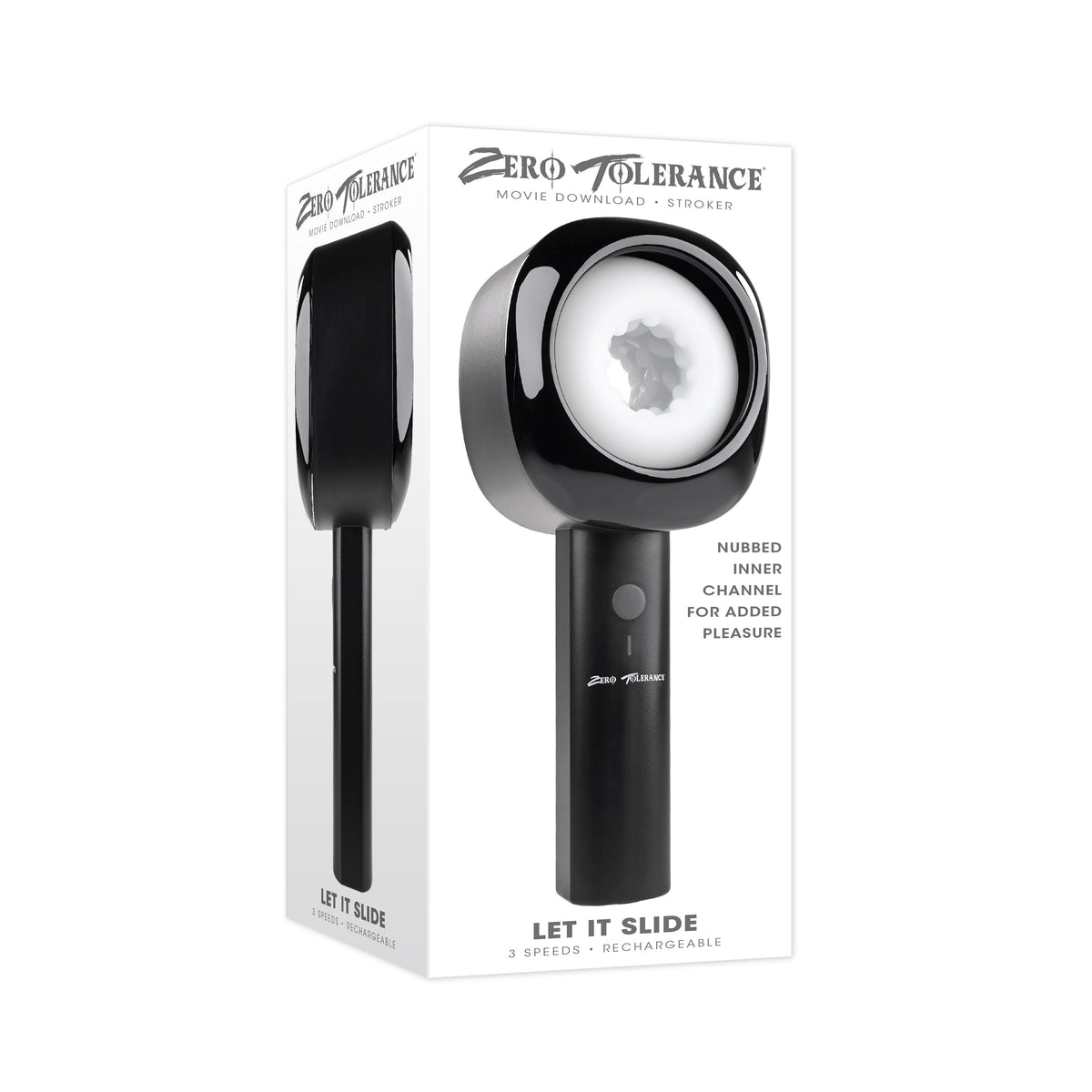 Zero Tolerance - Let It Slide Rechargeable Vibrating Nubbed Stroker (Black) - Black - Masturbator Soft Stroker