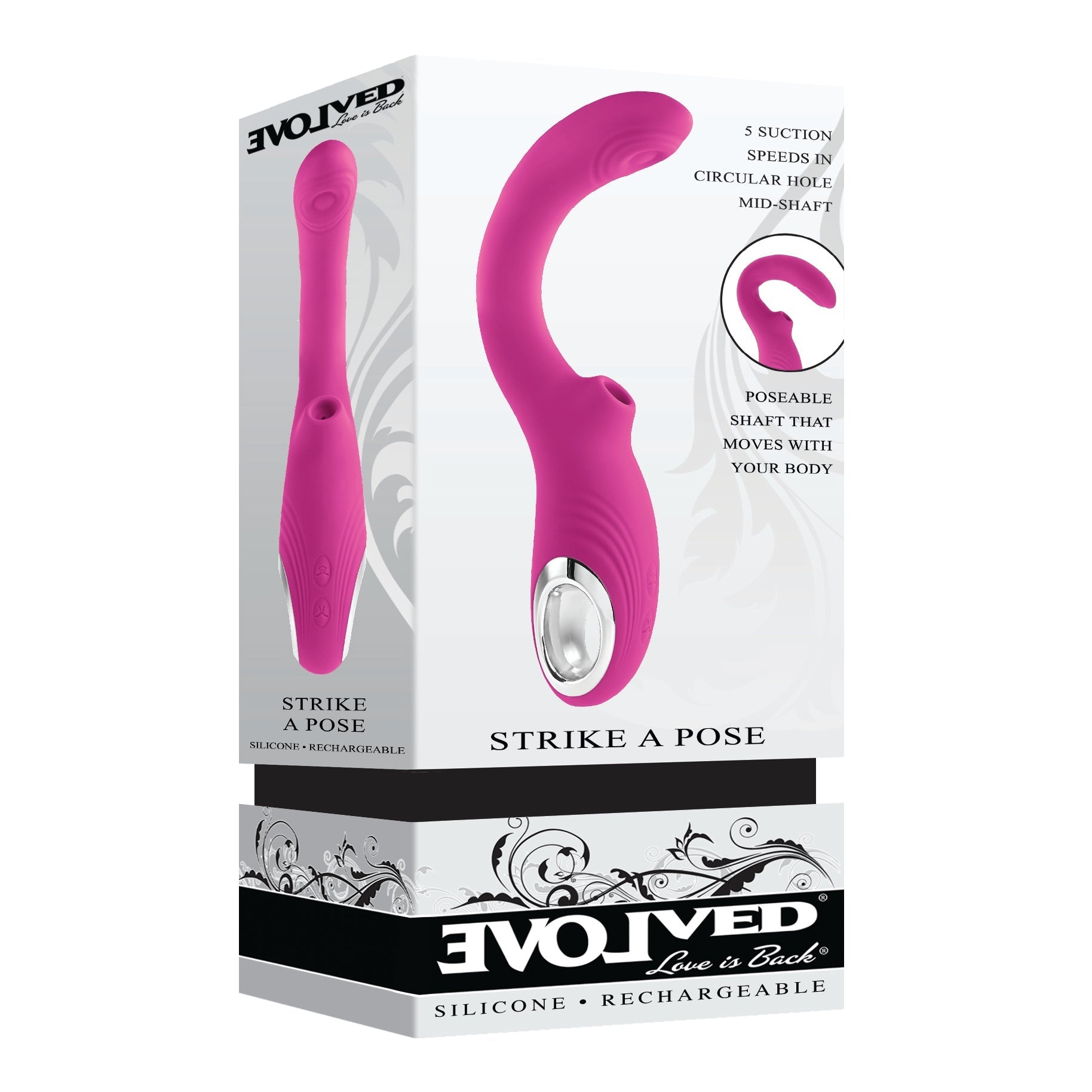 Evolved - Strike A Pose Flexible Clitoral Air Stimulator with Vibrating Dildo (Pink) - Pink - Clit Massager (Vibration)