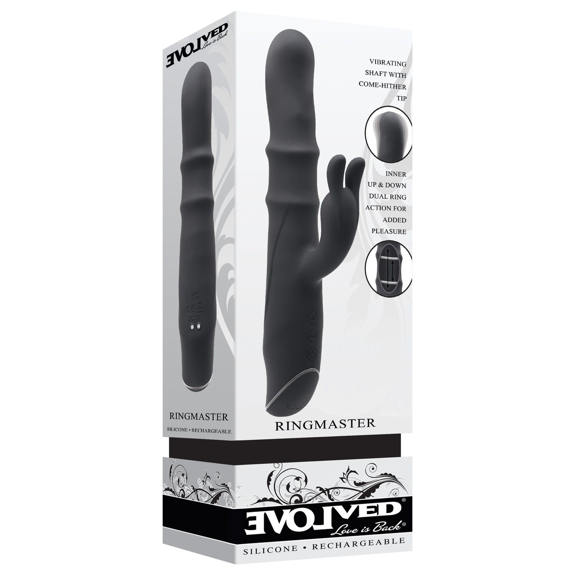 Evolved - Ringmaster Rabbit Vibrator (Black) - Black - Rabbit Dildo (Vibration) Rechargeable