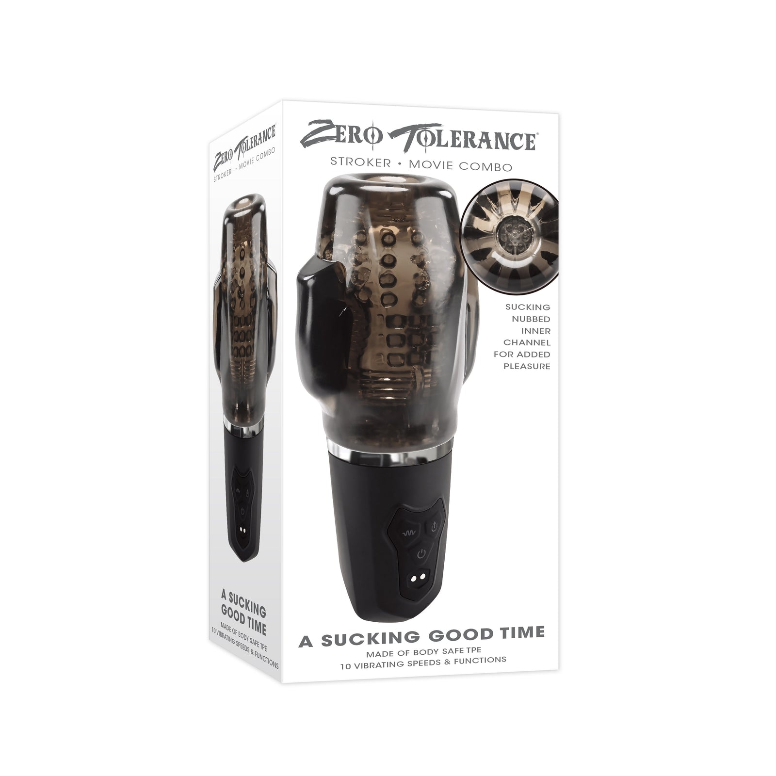 Zero Tolerance - A Sucking Good Time Stroker Masturbator (Black) - Black - Masturbator Mouth (Vibration) Rechargeable