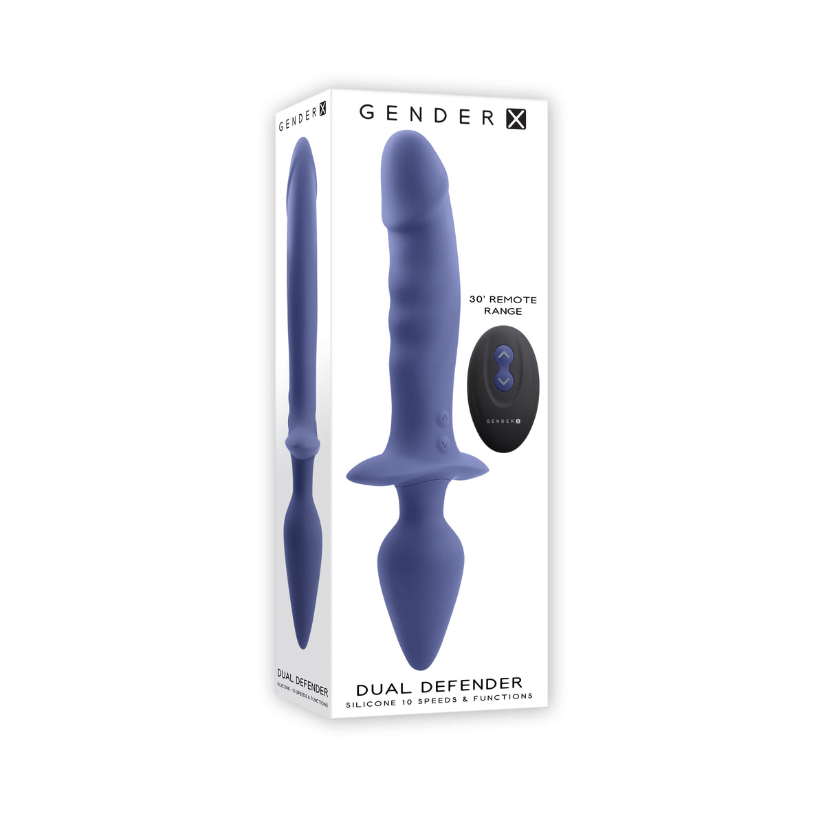 Evolved - Gender X Dual Defender Vibrating Anal Plug and Dildo (Blue) - Blue - Anal Plug (Vibration) Rechargeable