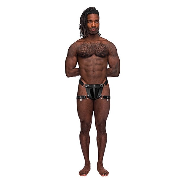 Male Power - Leather Scorpio Adjustable Waist and Leg Band Thong Underwear O/S (Black) Gay Pride Underwear 845830085977 CherryAffairs