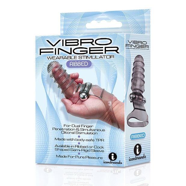 Icon Brands - The 9's Vibro Finger Ribbed Finger Massager Vibrator (Grey) Clit Massager (Vibration) Non Rechargeable 625550160 CherryAffairs
