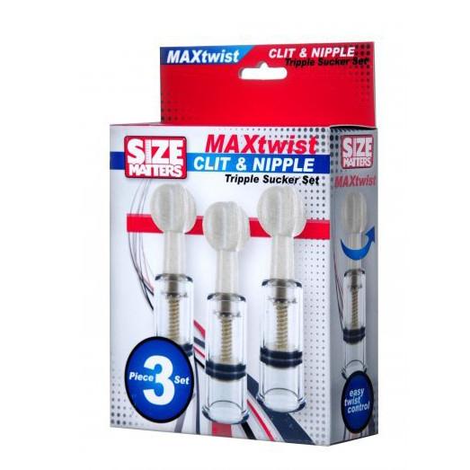 XR - Size Matters Max Twist Triplets Nipple And Clit Suckers - Clear - Nipple Pumps (Non Vibration)