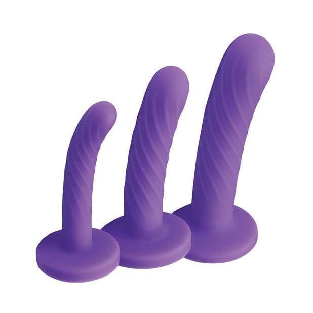 Strap U - Tri Play 3 Pieces Silicone Dildo Set (Purple) Non Realistic Dildo with suction cup (Non Vibration)